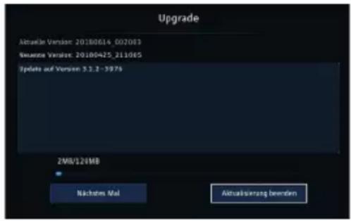 Upgrade Aktuelle Version: 20180614_002083 Sonstige Version: 20180425_211065 Update auf Versen 3.3.2-3975 2MB/12MB Nachlos Mail Aktualisierung beenden