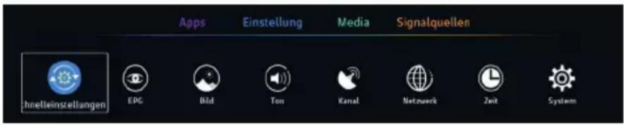Apps Einstellung Media Signalquellen Jhnelleinstellangen EPG Bild Ton Kanal Netzwerk Zeit System