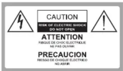 CAUTION RISK OF ELECTRIC SHOCK DO NOT OPEN ATTENTION RISQUE DE CHOC ELECTRIQUE NE PAS OLIVIR PRECAUCION RISSO DE CHOQUE ELECTRICO NO ABRIR