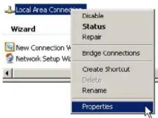 Local Area Connection Wizard Disable Status Repair Bridge Connections Create Shortcut Delete Rename Properties