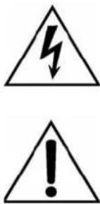 Two warning symbols: a lightning bolt inside a triangle and an exclamation mark inside a triangle.