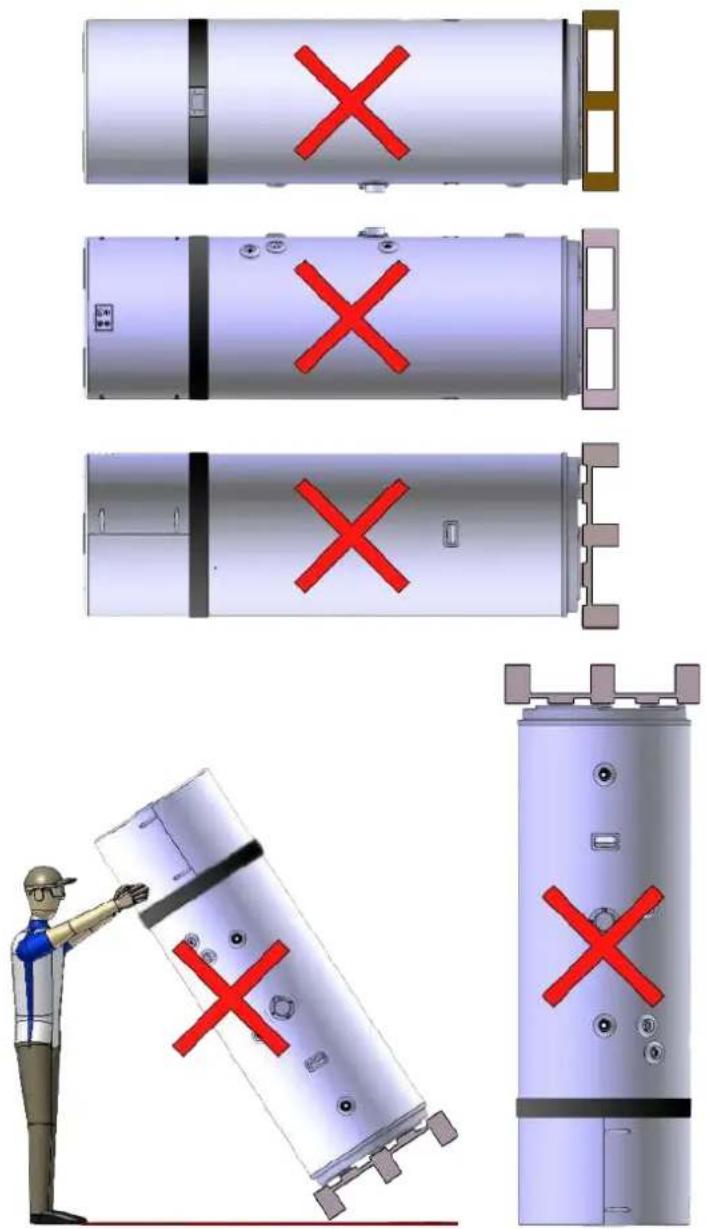 Technical diagram showing four stages of a mechanical assembly with red X marks indicating failure or rejection, plus a worker inspecting the component.
