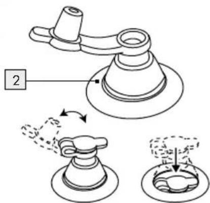 Technical diagram illustrating a mechanical assembly process with labeled component 2 and three stages of tool movement.