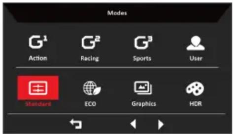 Modes G¹ Action G² Racing G³ Sports User Standard ECO Graphics HDR