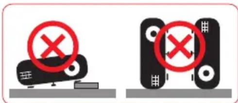 Two identical diagrams showing a device with a red X mark and a black device, both marked with a red circle containing the same symbol.