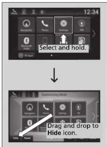 12:34 Select and hold. Drag and drop to Hide icon.