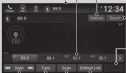89.9 Settings Sound 12:34 89.9 88.1 93.1 93.1 Seek Tune Scan Station List