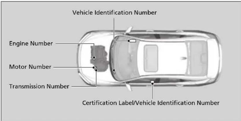 Vehicle Identification Number Engine Number Motor Number Transmission Number Certification Label/Vehicle Identification Number