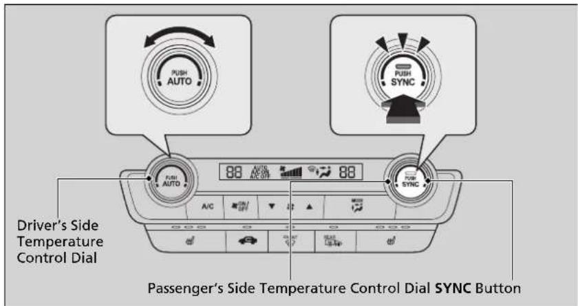 PUSH AUTO PUSH SYNC PUSH AUTO 88 AUTO A/C 88 PUSH SYNC Driver's Side Temperature Control Dial Passenger's Side Temperature Control Dial SYNC Button