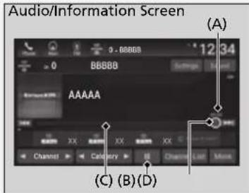Audio/Information Screen 0 - BBBB 12 34 BBBB AAAAA Channel > Channel > Channel > Channel > Channel > Channel > Channel > Channel > Channel > Channel > Channel > Channel > Channel > Channel > Channel > Channel > Channel > Channel > Channel > Channel > Channel > Channel > Channel > Channel > Channel > Channel > Channel > Channel > Channel > Channel > Channel > Channel > Channel > Channel > Channel> (A) (C) (B)(D)