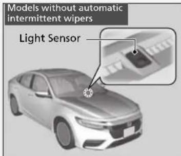 Models without automatic intermittent wipers Light Sensor