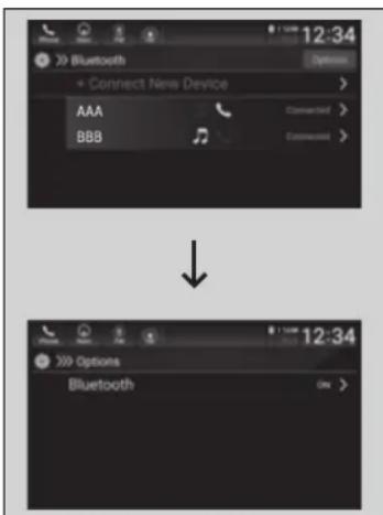 12:34 Bluetooth Options Connect New Device AAA Commented > BBB Commented > ↓ 12:34 Options Bluetooth On >