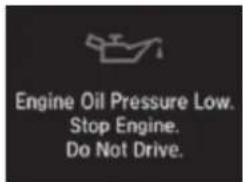 Engine Oil Pressure Low. Stop Engine. Do Not Drive.