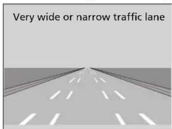 Very wide or narrow traffic lane