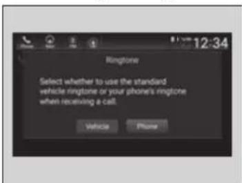12:34 Ringtone Select whether to use the standard vehicle ringtone or your phone's ringtone when receiving a call. Vehicle Phone
