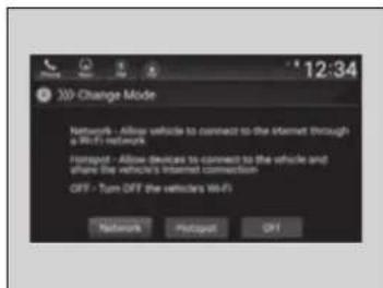20-> Change Mode Network - Allow vehicle to connect to the internet through a Wi-Fi network Portugal - Allow devices to connect to the vehicle and share the vehicle's Internet connection OFF - Turn OFF the vehicle's Wi-Fi Network Portugot Off