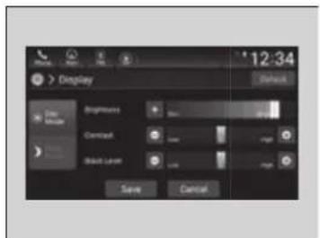 12:34 Display Default Brightness Contrast Black Level Save Control