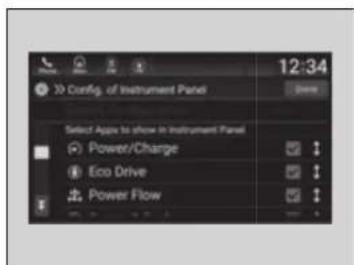 12:34 Config. of Instrument Panel Select Apps to show in Instrument Panel Power/Charge Eco Drive Power Flow