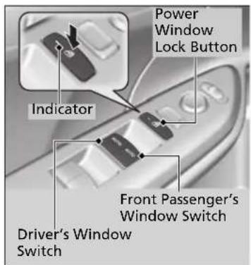 Power Window Lock Button Indicator Front Passenger's Window Switch Driver's Window Switch