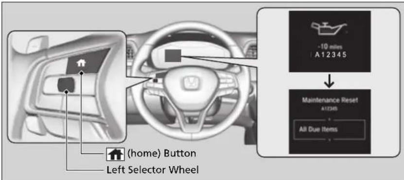 (home) Button Left Selector Wheel -10 miles A12345 Maintenance Reset A12345 All Due Items
