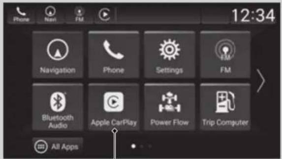 Phone New FM 12:34 Navigation Phone Settings FM Bluetooth Audio Apple CarPlay Power Flow Trip Computer All Apps