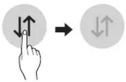 Diagram showing hand finger pressing up and down arrows, indicating press or navigation instructions