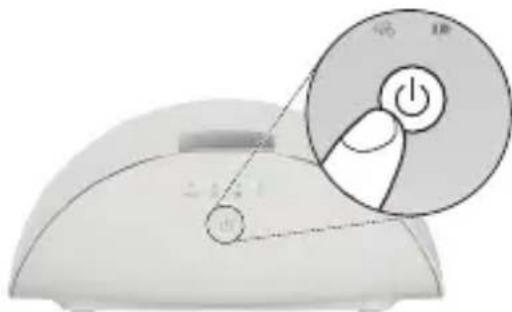 Diagram showing a computer mouse with a power button and a magnified view of the screen, labeled in Chinese.