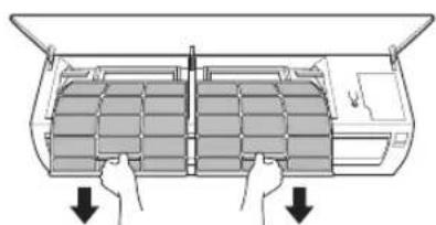 Diagram of a car air conditioner unit with hands inserting into the panel (no text or labels)