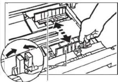 Technical diagram showing mechanical assembly with directional arrows and a magnified inset view of a component detail