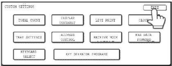 CUSTOM SETTINGS TOTAL COUNT DISPLAY CONTRAST LIST PRINT CLOCK TRY SETTINGS ADDRESS CONTROL RECEIVE MODE FAX DATA FORWARD KEYBOARD SELECT KEY OPERATOR PROGRAMS EXIT