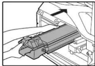 OLIVETTI d-Copia 2301 - While pushing the lock release lever, gently insert the toner cartridge along the guides until it clicks into place. - 2