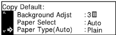 Copy Default: Background Adjst : 3 Paper Select : Auto Paper Type(Auto) : Plain