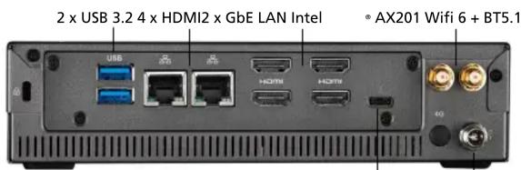 2 x USB 3.2 4 x HDMI2 x GbE LAN Intel • AX201 Wifi 6 + BT5.1