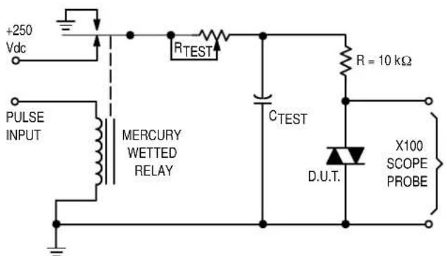 +250 Vdc RTEST PULSE INPUT MERCURY WETTED RELAY CTEST R = 10 kΩ D.U.T. X100 SCOPE PROBE
