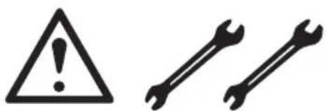 Warning symbol and wrench icons for electrical hazard