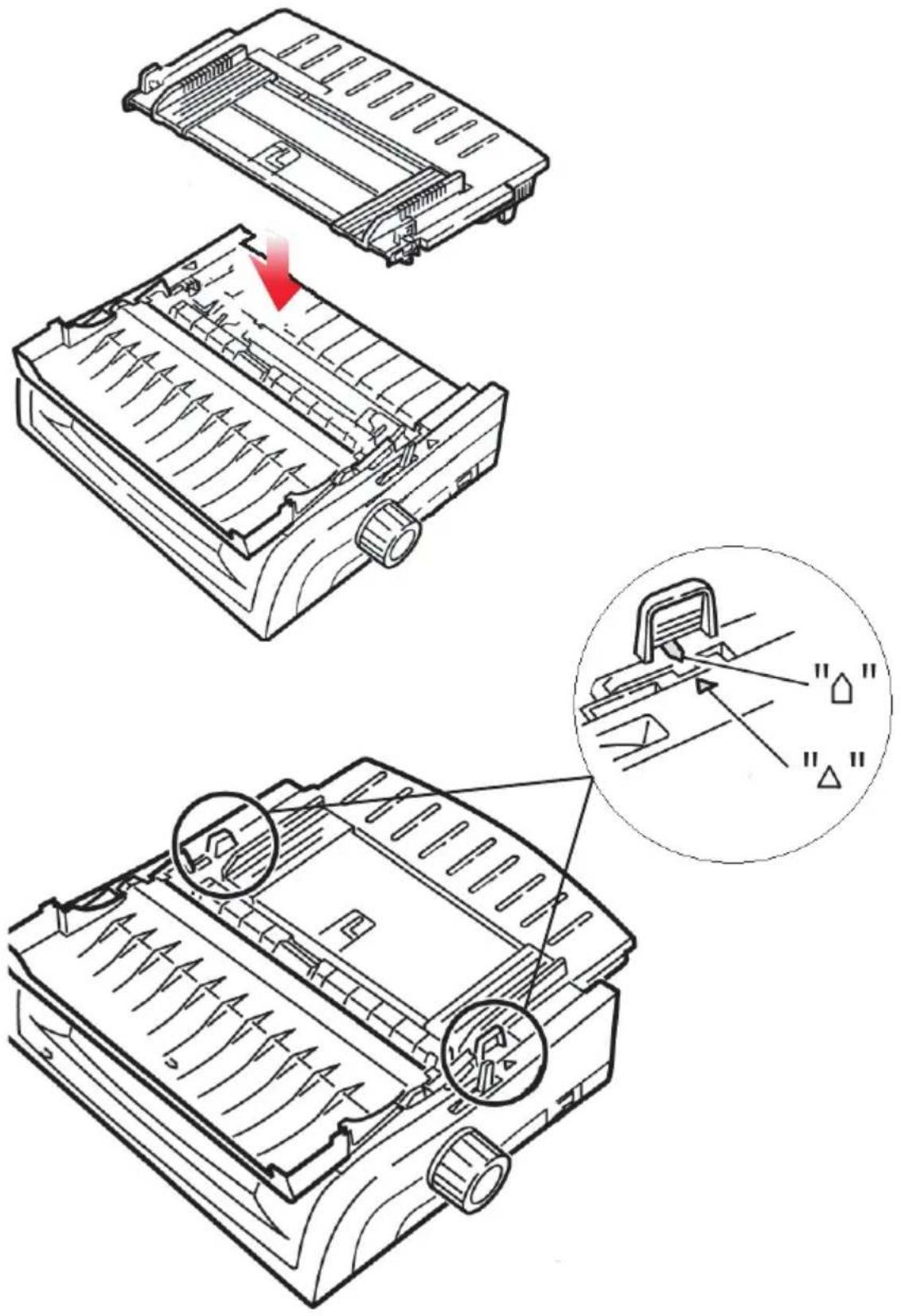 OKI ML5591eco - Bringen Sie die Blattzufuhr wieder an. - 1