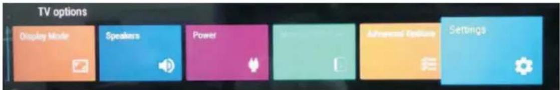 TV options Display Mode Speakers Power Advanced Features Settings