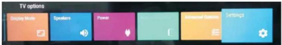TV options Display Mode Speakers Power Advanced Controls Settings
