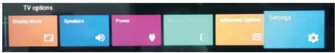 TV options Display Mode Speakers Power Advanced Options Settings