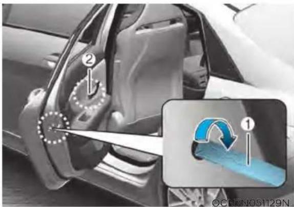 Diagram showing car interior and hand valve mechanism with labeled parts and a magnified view of the valve mechanism.