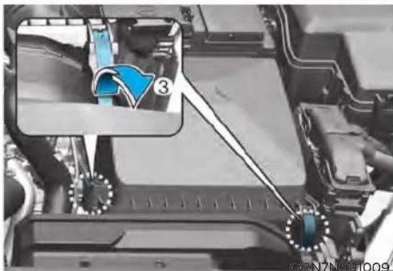 Technical diagram showing a mechanical component with a blue arrow and numbered annotation (3) pointing to a highlighted section.