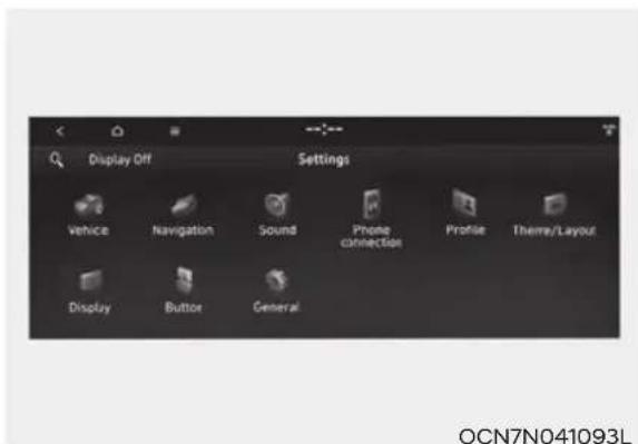 Display Off Settings Vehicle Navigation Sound Phone connection Profile Theme/Layout Display Button General OCN7N041093L