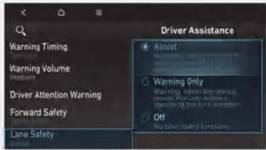 Driver Assistance Assist Warning Only Warning Warning No time safety functions