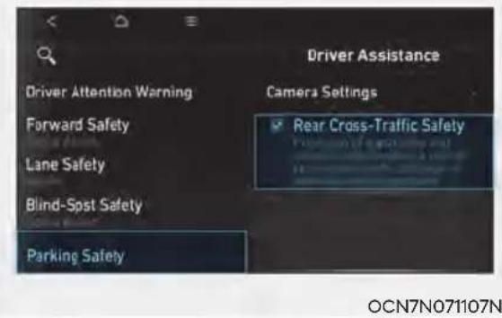 Driver Assistance Driver Attention Warning Forward Safety Lane Safety Blind-Spot Safety Parking Safety Camera Settings Rear Cross-Traffic Safety OCN7N071107N