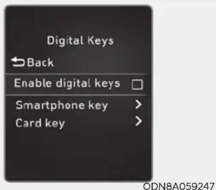 Digital Keys Back Enable digital keys Smartphone key > Card key >