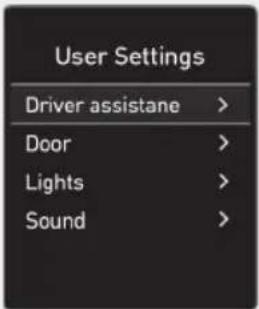 User Settings Driver assistane > Door > Lights > Sound >