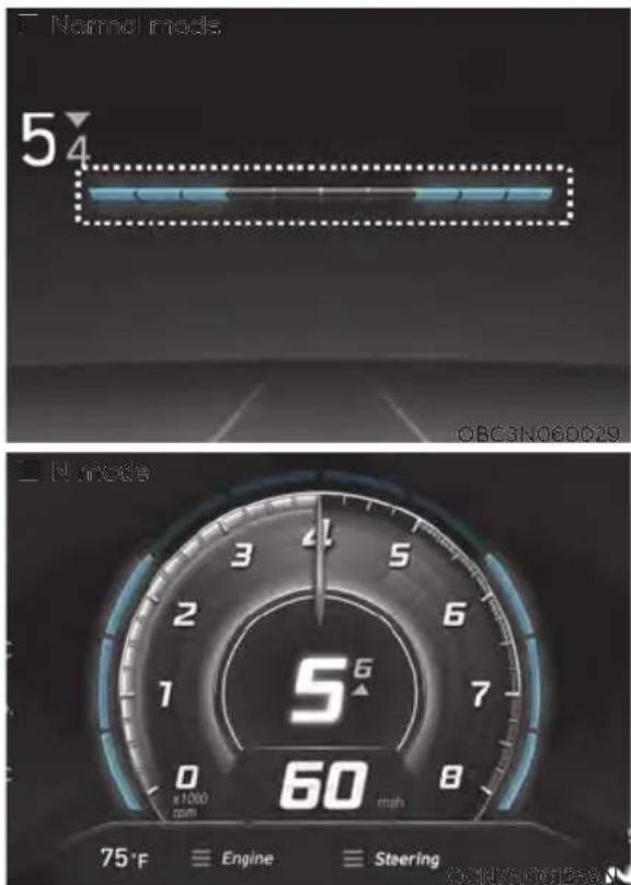 Normal mode 54 OBC3N06D029 N-mode 5° x1000 rpm 60 mph 8 75°F Engine Steering