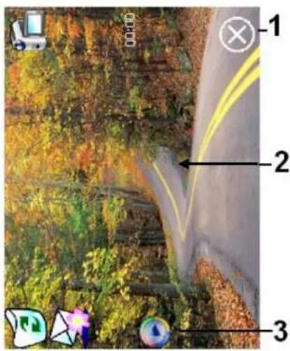 Aerial photo of a forest road with numbered annotations pointing to road markings and location markers.