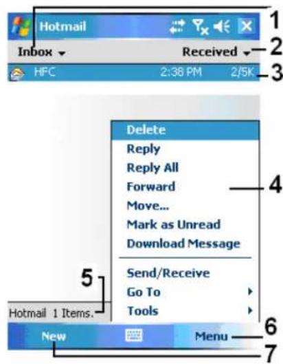 Hotmail Inbox HFC Received 2:38 PM 2/5K Delete Reply Reply All Forward Move... Mark as Unread Download Message Send/Receive Go To Tools Hotmail 1 Items. New Menu