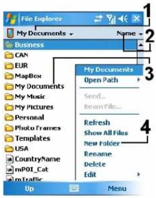 File Explorer My Documents Business CAN EUR MapBox My Documents My Music My Pictures Personal Photo Frames Templates USA CountryName mPOI_Cat mTraffic Up Menu 1 2 3 4 My Documents Open Path Send... Beam File... Refresh Show All Files New Folder Rename Delete Edit